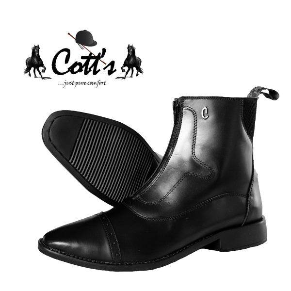 Cotts Black Leather Elegant Front Zipper Boot - Cotts Sports